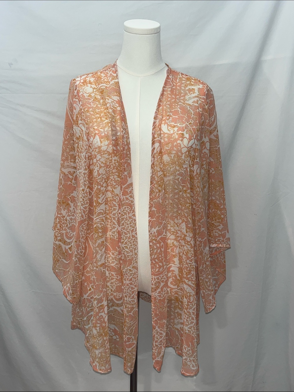 Forever 21 Peach Floral Open-Front Tunic Kimono
